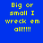 Blue background with yellow pixelated text reading "Big or small I wreck em all!!!!!" in four identical , one featuring a light blue circular gradient overlay