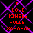 Red text on black background with purple lines, displaying 'I LOVE KINSEY HOLLER XOXOXOX' in four identical arranged in a
