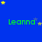 Blue background with green text 'Leanna' repeated in a , yellow and gray stars scattered across the scene