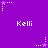 Purple background with repeated white text 'Kelli' and alternating star-and-dot patterns in pixelated style.