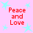 A static image with a light pink background featuring four identical red "Peace and Love" text blocks arranged in a , surrounded by cyan star shapes