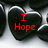Black heart-shaped icons with red text on a metallic background, displaying sequential phrases.