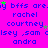 A static image with a bright pink background displays repeated text in blue and green, including names like 'rachel', 'courtney', 'lsey', 'sam', 'andra' and the phrase 'bffs arey'.