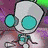 Four 48x48 pixel animated frames of a cartoon character with large blue eyes and antennae, displayed in a 2x2 contact sheet layout against a gray background.