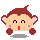 A 4-frame pixel art animation of a cartoon monkey face with brown hair, pink cheeks, and red mouth in various poses against a gray background.