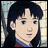 A 48x48 pixel buddy icon featuring a split composition with an anime-style character on the left and stylized text on the right against a black background.