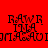 Four display the same pixelated text 'RAW R INA DRI AS AU' in varying background colors: red, light pink, white, and coral