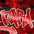A static pixelated image features stylized red text with white outlines against a dark red and black background with scattered red pixels.