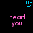Pixelated cyan heart symbol above pink text reading 'i heart you' in two identical side-by-side arrangements on black background.