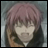 A split-screen buddy icon with an anime character on the left and pixelated text on a black background on the right, displayed as a contact sheet.