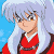 Pixelated anime-style character icon with silver hair, red traditional clothing, and a blue background.