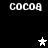 Black background with white pixelated text 'COCOA' repeated four times and two star symbols, one white and one gray.