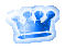 Blue crown-shaped icon with white outline and pixelated texture, displayed in three variations showing different angles.
