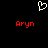 Static pixel art icon with white heart symbol above red text 'Aryn' on black background.