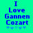 Blue pixelated text on cyan background reads "I Love Gannen Cozart" with five blue star symbols below, two versions differ in star spacing.