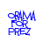 Blue pixelated text reading ORAMA FOR PREZ arranged in three lines on a white background with slight variations between frames.