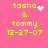 Yellow text on pink background shows 'tasha & tommy 12-27-07' with four variations of white pixel art symbols replacing the heart symbol.