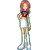 Pixelated character with red hair in white skirt and blue boots, shown in multiple poses including front, back, and side views.