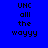Four display pixelated text 'UNC all the wayyy' on blue, light purple, white, and light purple backgrounds