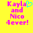 Yellow background with pink text reading "Kayla and Nico 4ever!" and a cyan heart symbol replacing the 'a' in "Kayla" on the left side.