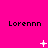 A bright pink background displays three of black text reading 'Lorenn' with animated white pixel symbols changing across frames