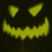Three yellow pixelated jack-o'-lantern faces with triangular eyes and jagged smiles on a dark background, one with a gray overlay