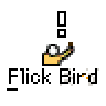 A static contact sheet of a pixel art buddy icon featuring two identical frames with a yellow stick figure, exclamation marks, and text elements on a gray background.