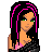A 48x48 pixel animated contact sheet showing three frames of a cartoon character with pink-streaked black hair, wearing a black crop top and skirt with pink accents, alongside text fragments reading "I am Not You Want One," "A Perfect Go Find," and "Girl If Barbie."
