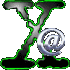 metallic @ symbols on black X-shaped bases with green outlines, arranged in and against a gray background
