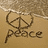 A pixelated icon shows a peace symbol with the word 'peace' below it on a beige background.