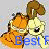 Animated orange and yellow cartoon character with brown ears, showing sequential mouth movements against a light gray background.