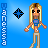 Pixelated character with long blonde hair in blue crop top and beige pants, standing against blue gradient background with blue diamond symbols.