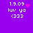 Purple background displays four identical text blocks with '1.9.09 luv ya <333' and one block showing a pink heart animation.