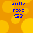 Blue pixelated text on orange background with yellow circles; four identical arranged in a