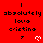 Red background with repeated black text 'i absolutely love cristine' and white pixel hearts, each heart replacing a 'z' character in the sequence.