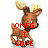 Pixelated cartoon deer with light brown fur and white spots, large antlers, red text overlays across its body on a white background.