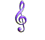 Animated sequence of purple musical notes transforming into floral patterns on gray background.