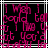 Pixelated pink text on black background with white and gray lines, displaying repeated phrases in a distorted layout