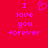 Red background with purple pixelated text reading "I love you forever" and a heart symbol, displayed in two identical side-by-side