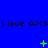 Blue background with repeated black text 'i love AJ<3' across three , green pixelated symbols changing position and form in each