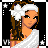 Animated contact sheet of a pixel-art buddy icon featuring a woman in Roman-style attire and text animations on black backgrounds with white sparkles.