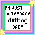 six square icons with multicolored borders, each displaying the text "I'M JUST A TEENAGE dirtbag BABY" in pixelated font