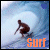 Animated surfing icon featuring a surfer in a crouched pose riding a wave, with the word "Surf" displayed in various colors across frames.