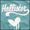 A static icon with a teal background featuring white text reading 'Hollister' in a cursive script above a white heart symbol with dripping paint effects.