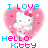 A 3x2 contact sheet of Hello Kitty animated frames showing a pink heart background with text variations and character pose changes.