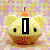Pixelated cupcake with yellow frosting, brown base, and orange cherry on top, overlaid with black vertical bar.
