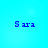 Four identical pixelated blue text instances of 'Sara' on a solid cyan background, arranged in two and two