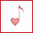 Pixelated icon with a pink musical note shaped like a heart on white background, red border.