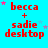 Red text 'becca + sadie desktop' on cyan background with pink and blue stars, animated star positions across frames.