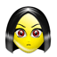 A 3x3 contact sheet of seven animated frames showing a yellow emoji-style character with black shoulder-length hair and red eyes, displaying variations in eye state (open/closed) across sampled frames.
